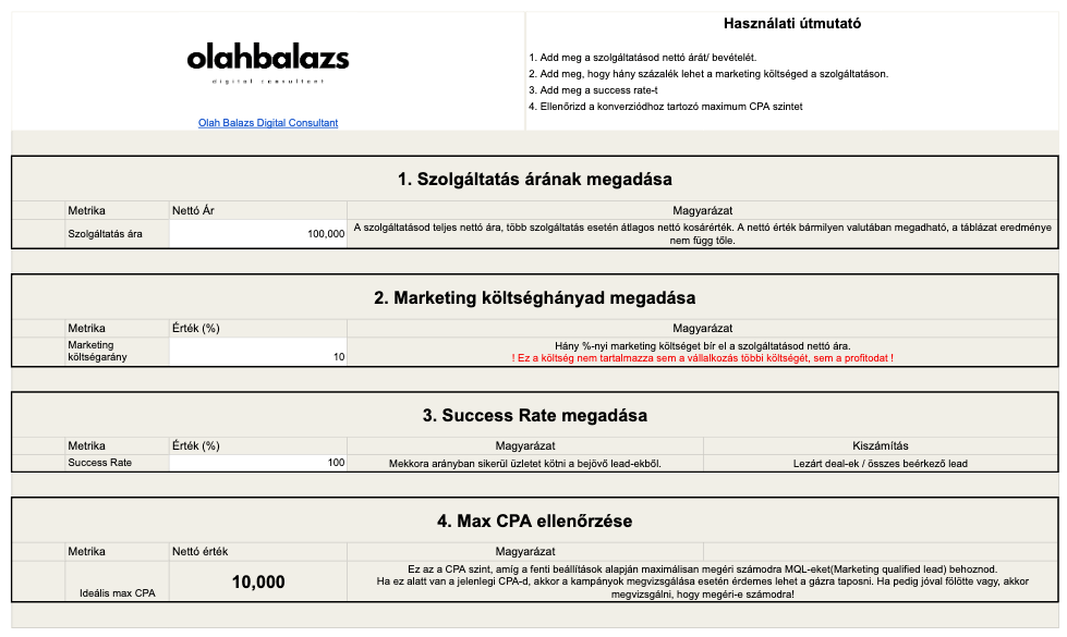 CPA Kalkulátor Template letöltése